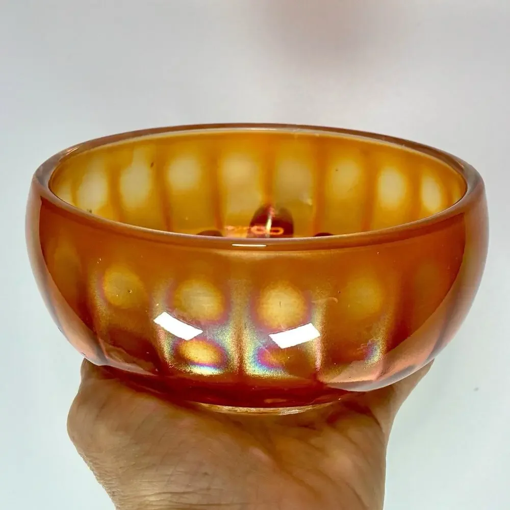 Imperial Glass CHESTERFIELD Line 600 Carnival Marigold Rose Nut Bowl Panelled